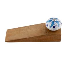 2 Pieces Turquoise Floral Crackle Ceramic Wooden Door Stopper